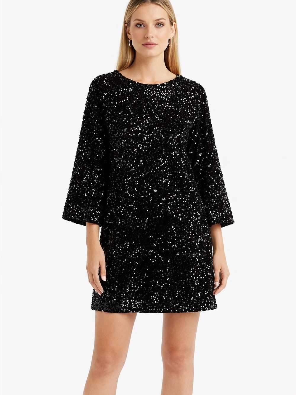 H&M Black Sequin Black Sequin Shift Dress - Elegant Women's Party Dress NWT
